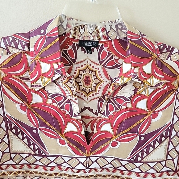 Talbots Womens Linen Silk Boho Medallion Tunic Blouse - Size 8 - Picture 2 of 7